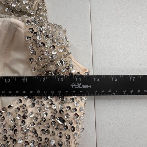 Beaded Rhinestone Bodice Pink Skater Dress Open Back Sleeveless Design Embellish - Picture 5 of 11